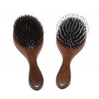 New product custom logo natural wooden handle bristle hair brush massage scalp hair comb