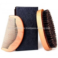 Beard brush and wooden comb set with customized packaging